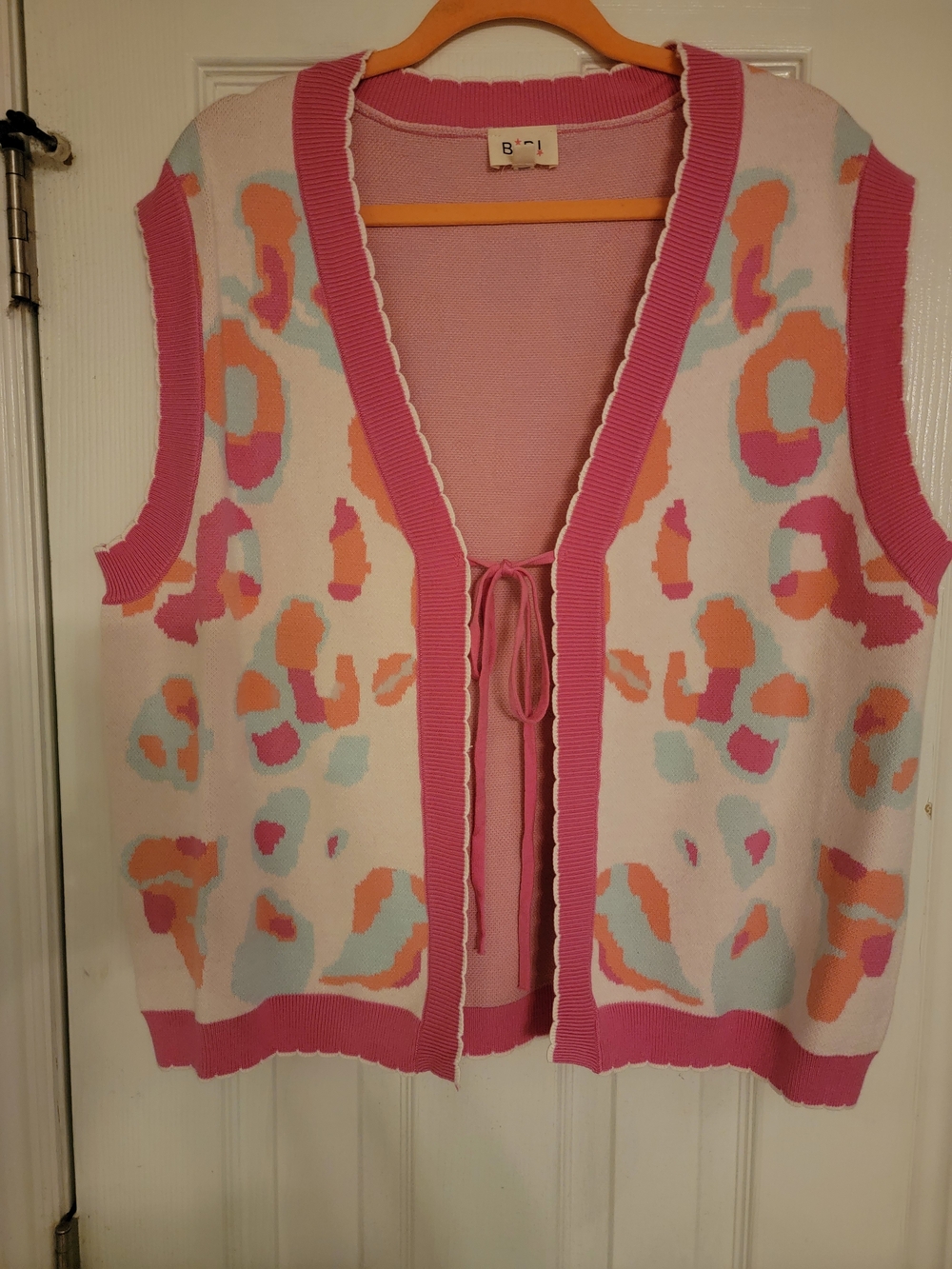 BiBi Pink, Pink & Light Blue Knit Sweater Thin Vest